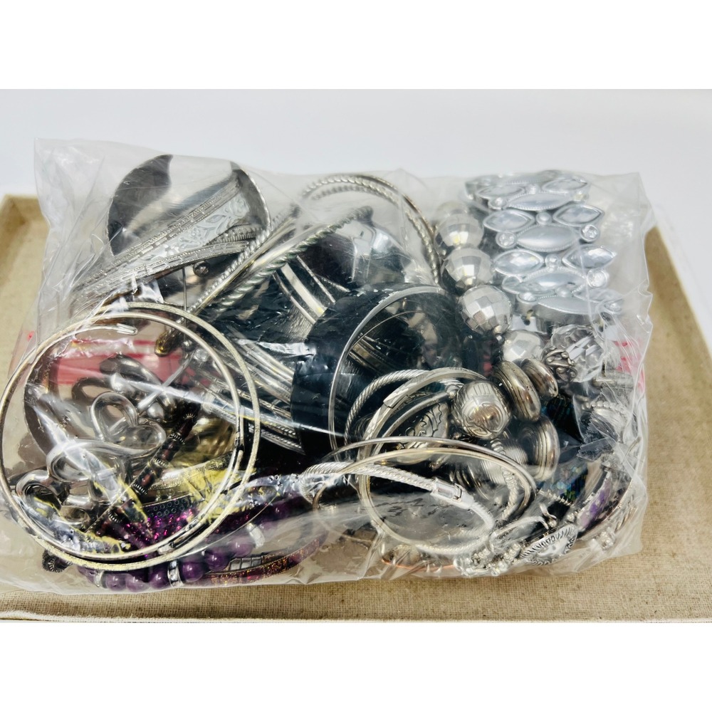 Vintage & Modern Silver Tone Mixed Metal Wearable Bracelet Jewelry Lot 2lbs